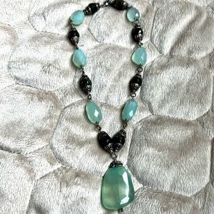 Beautiful greenish blue and dark green stones sterling silver necklace.